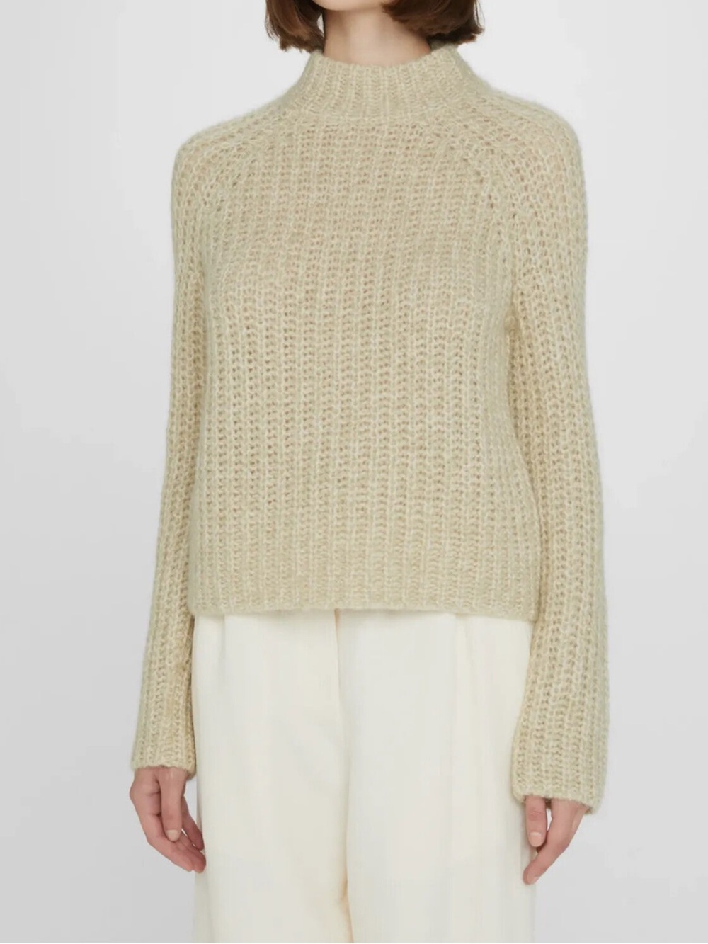 Vince Marled Shaker Stitch Raglan Sleeve Alpaca Mohair Merino Wool Sweater Large